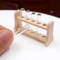 1 Set 1:12 Miniature Dollhouse Laboratory Test Tube with Wood Rack Pretend Play House Lab Furniture Decor Accessories Toy
