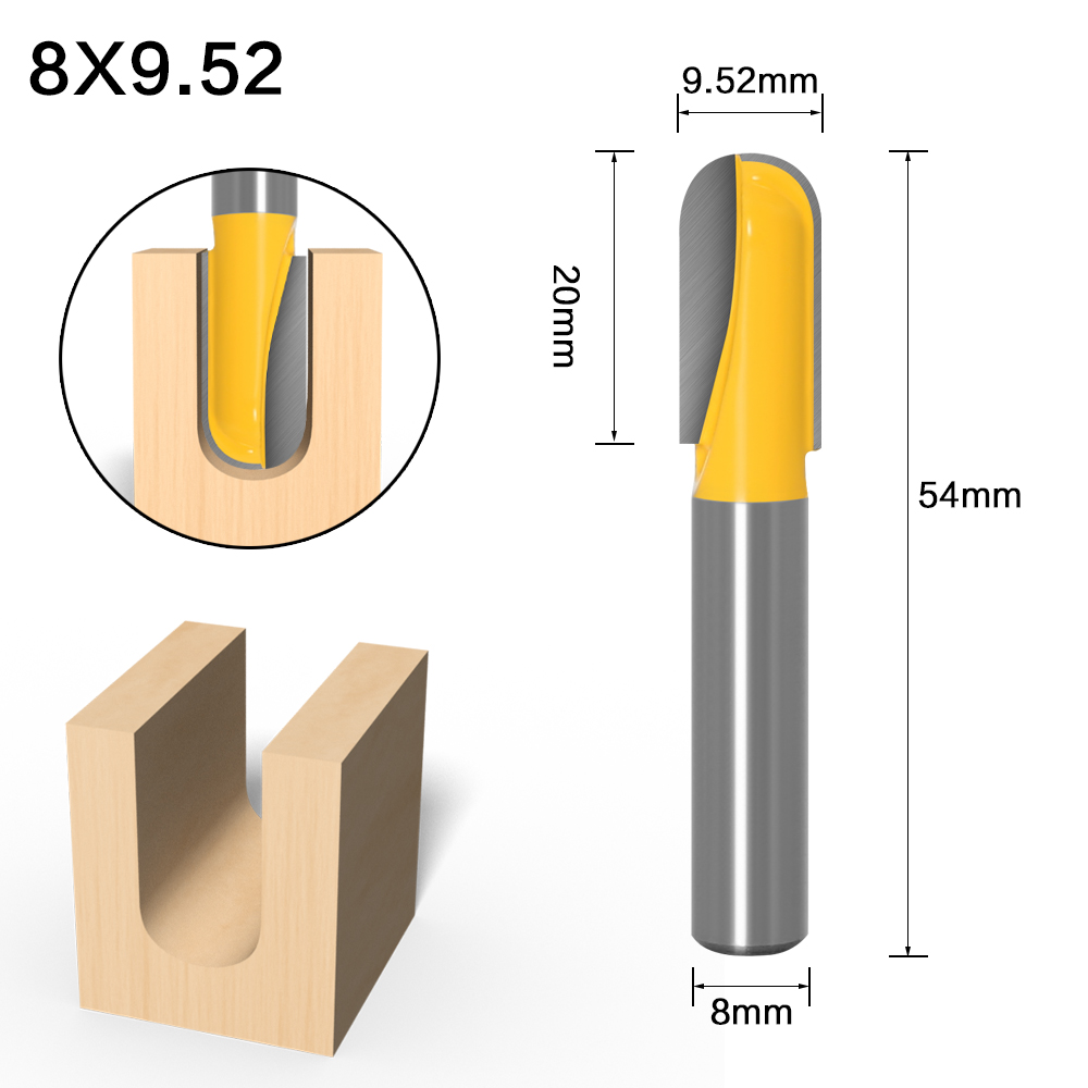 1PC8mm Shank CNC carbide end mill tool Long Blade Round Nose Bit Core Box Router Bit - Long Reach