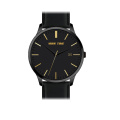 black stainless steel 3atm back genuine leather bands quartz watch