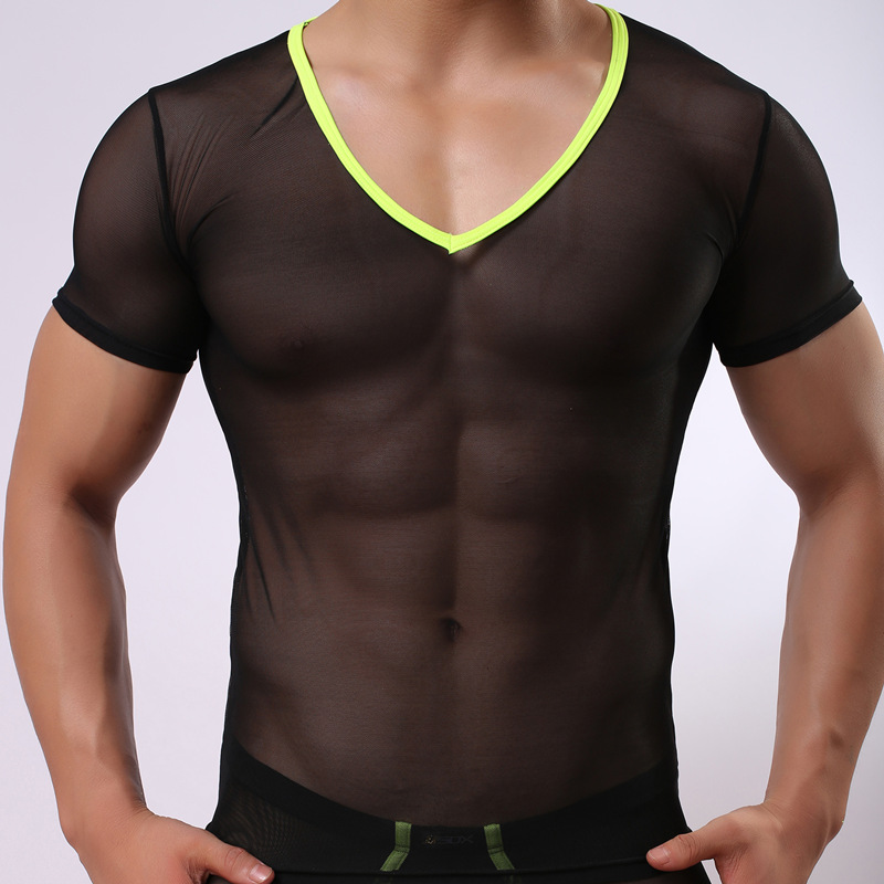 Sexy Men's T-shirt Gauze Mesh Man t shirts Transparent Breathable Quick Dry Undershirt Brand Underwear Dropshipping