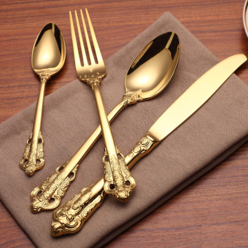 Tablewellware Stainless Steel Cutlery Set Forks Knives Spoons Tableware Vintage Set Kitchen Gold Dinner Set Royal Dinnerware New