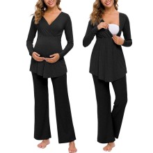 Women Maternity Autumn Winter Sleep Lounge Long Sleeve Nursing Baby T-shirt Tops+Pants Pajamas Set Suit winter clothes women