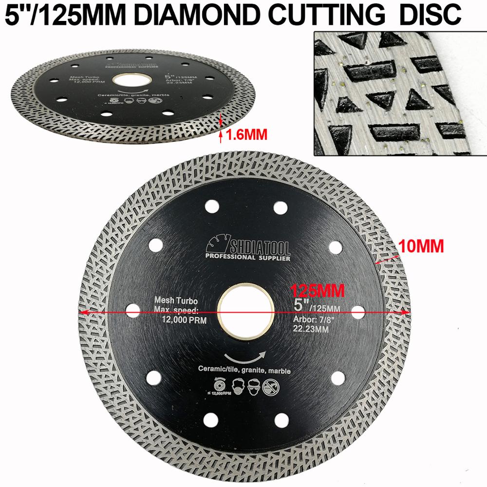 SHDIATOOL 5pks Diameter 5"/125mm Diamond Hot-pressed Sintered Diamond Blade Ceramic Cutting Disc Mesh Turbo Rim Tile SawBlade