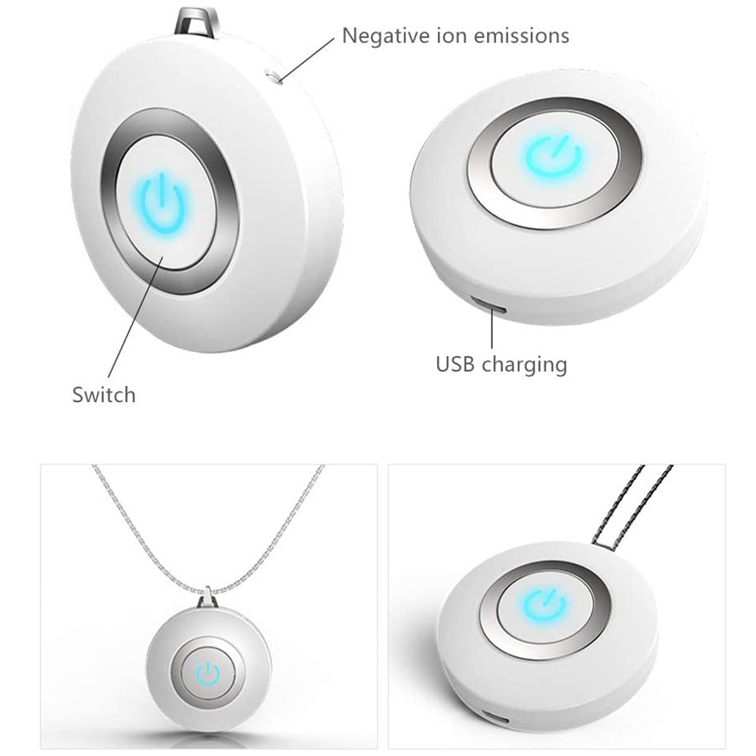 USB Portable Wearable Air Purifier Personal Mini Air Necklace Negative Ion Air Freshener No Radiation Low Noise for Adults 1pc