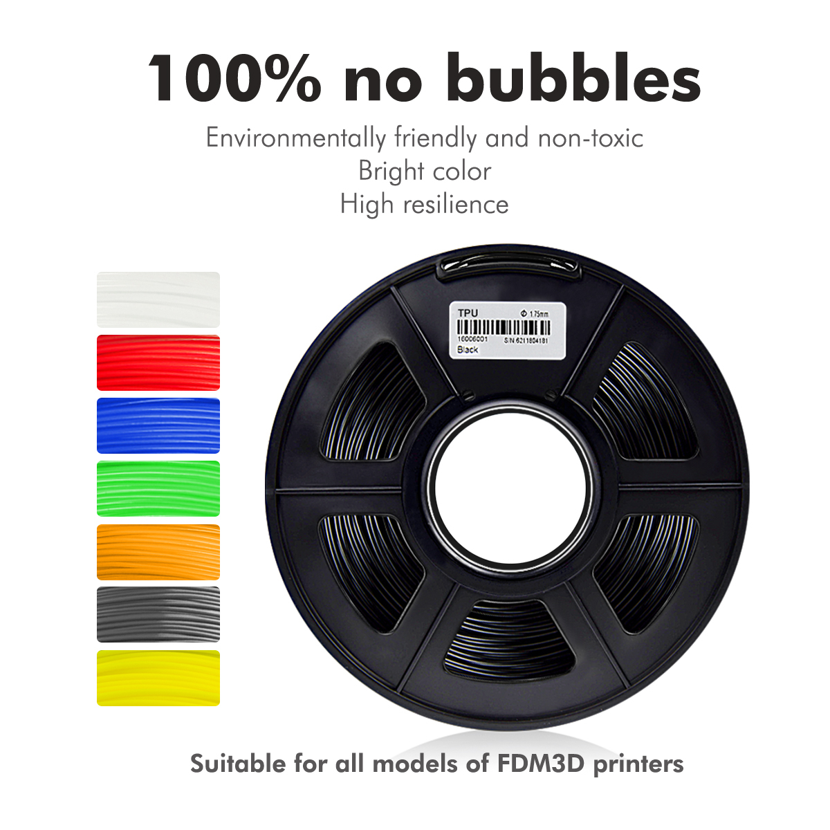 Flexible 3D Black Printer Filament desiccant TPU plastic filament 1.75mm 0.5KG with children intelligent