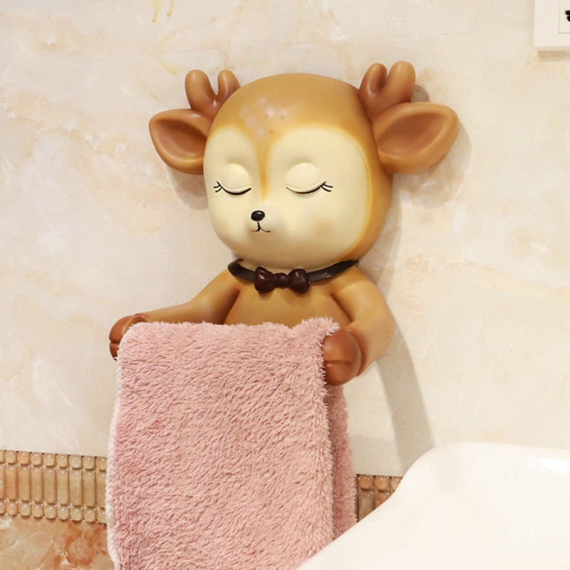 Punch-free Cartoon Animal Creative Home Roll Paper Box Roll Holder Decoration Roll Paper Tube Toilet Tissue Box Wall Hanging