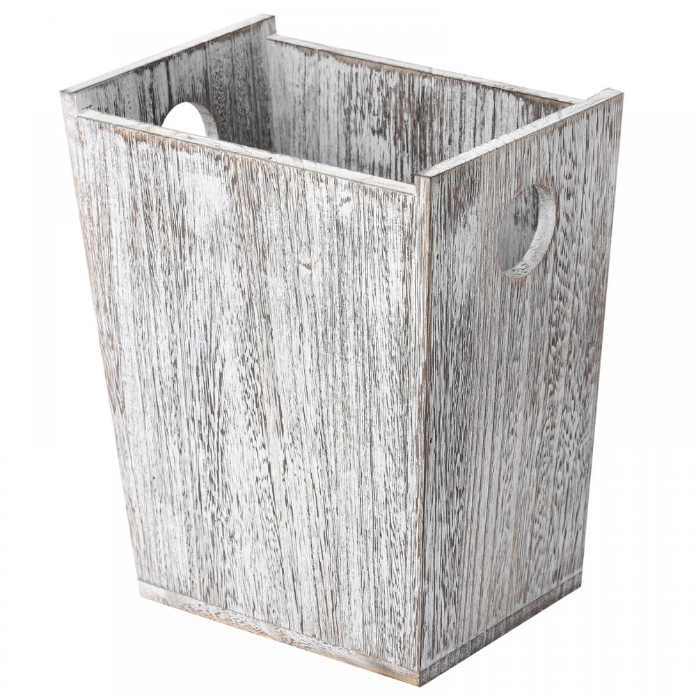 Rustic Wood Garbage Can with 2 Circular Handles