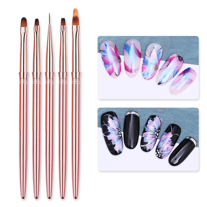 1 Pcs UV Gel Nail Liner Brush Rose Gold Painting Drawing Pen Nail Brush Portable Pen Handle Nail Art Tools