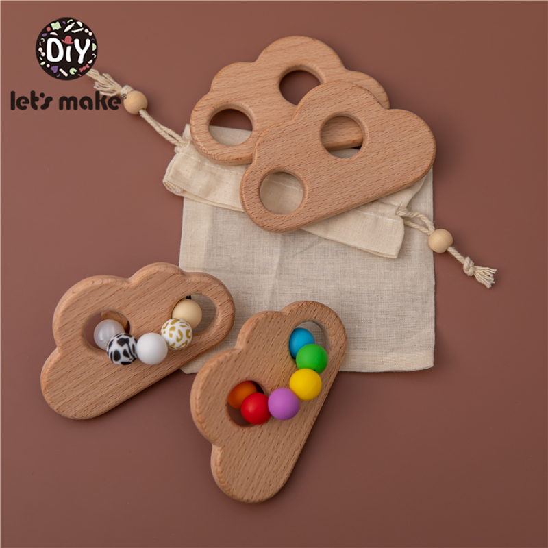 Let's Make Colorful Cloud Baby Rattle Toys Dream Safe Wooden Toys DIY Crochet Rattle Soother Bracelet Teether Set Infant Gift