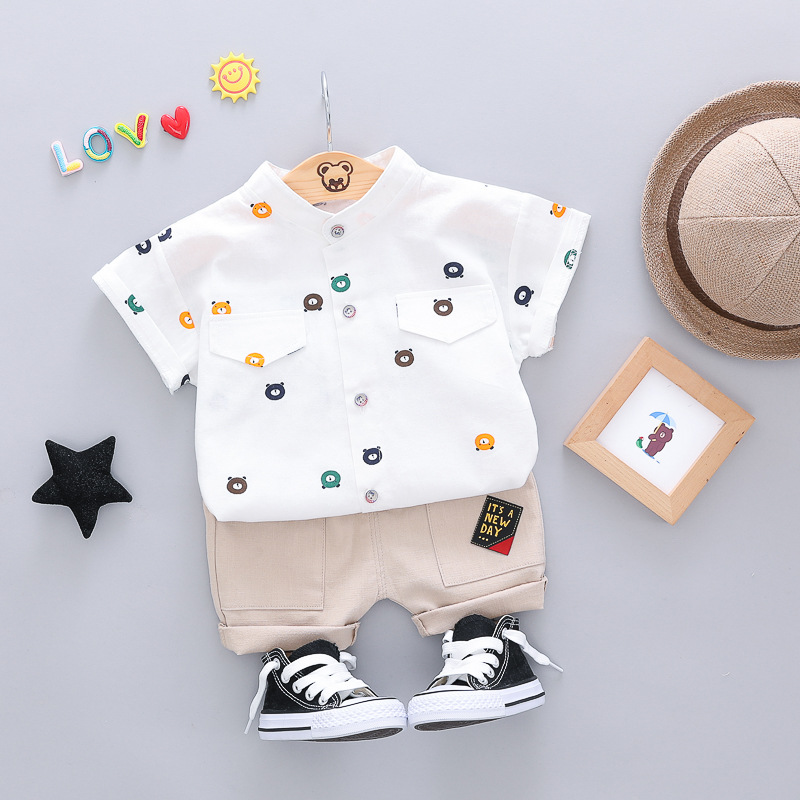 2019 Summer Hot Toddler Kids Cool Baby Boy Single-breasted Printing Short Sleeve Shirt Tops Pants 2pcs Outfits Clothing Set