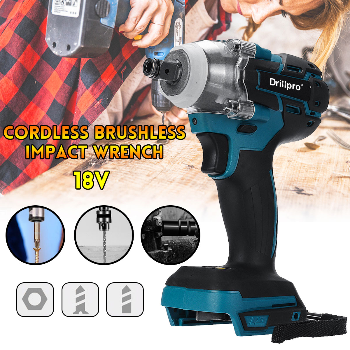 18V Brushless Impact Wrench 1/2 inch Cordless Electric Wrench Power Tool 520N.m High Torque Rechargeable For Makita Battery