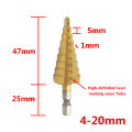 4-20mm Metric Titanium 4241 High Speed Steel Step drill Bits For Metal Hex HSS Tapered Drill Bits for Aluminum Iron Wood