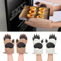 Insulated Heat Resistance Frying BBQ Outdoor Camping Cooking Baking Kitchen Gloves Bear Oven Mitts Cotton Blend Hanging Cute