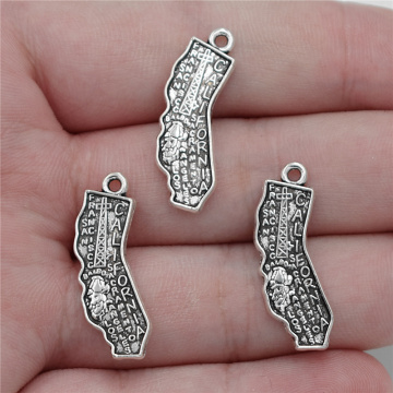 5pcs 28*10mm Antique Double Side San Francisco Los Angeles City Alloy USA State California Map Charms Pendant Accessories