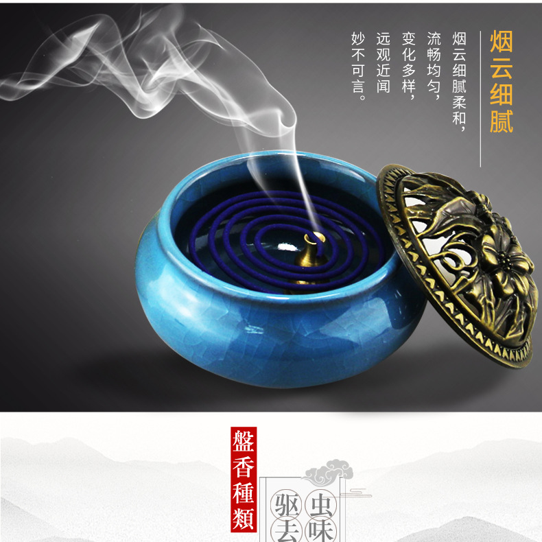 Natural 96 Rigns Coil Incense In Box Bulk Sale Anti-Odour 4 Hours Living Room Round Incense Optional Incense Burner Ceramic