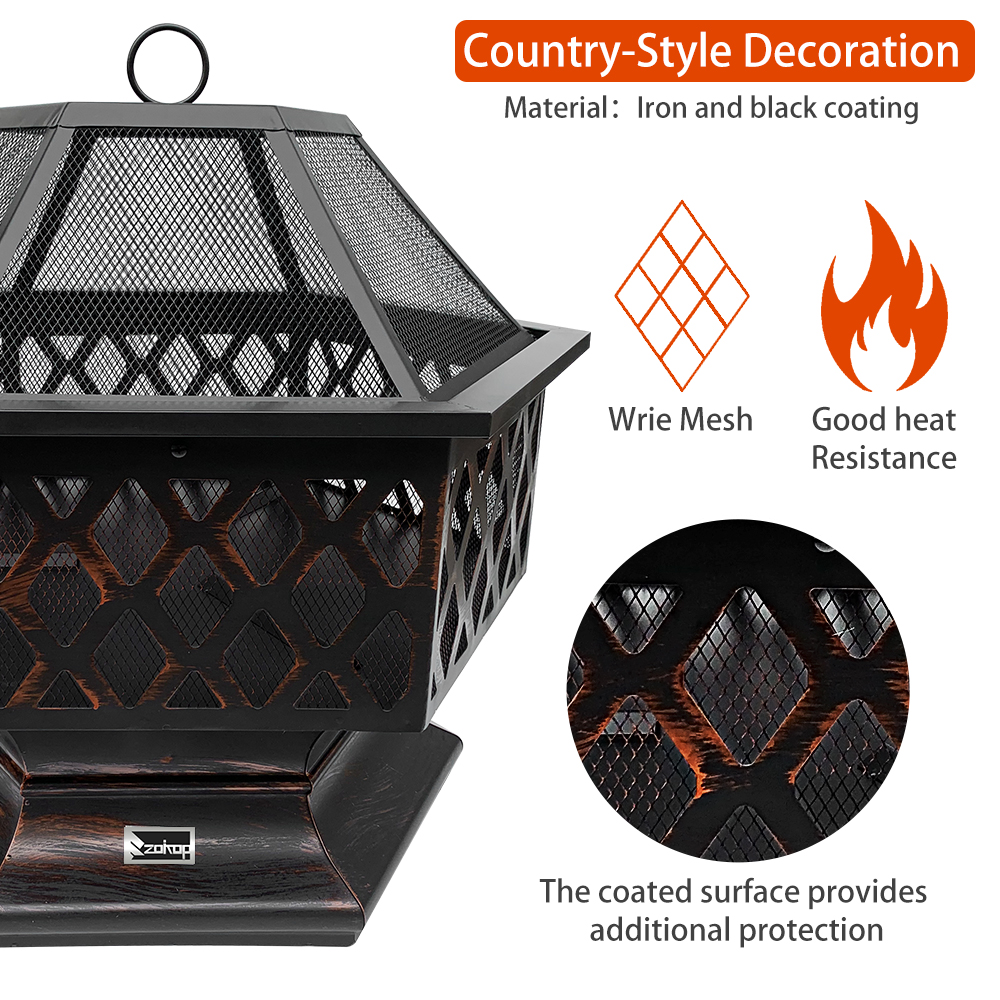 BBQ Grill Outdoor Fire Pit Stove Garden Patio Wood Log Barbecue Net Set Cooking Tools Camping Brazier for Xmas