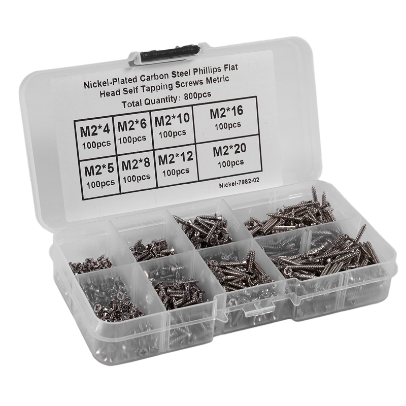 800Pcs Stainless Steel Self Tapping Screw Assortment Kit Lock Nut Wood Thread Nail Screw Sets M2