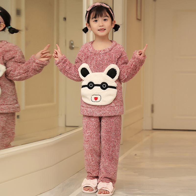 New 3-14y Children Winter Fleece Pajamas Warm plush Sleepwear Girls Loungewear Coral Fleece Kids Pijamas Homewear Pyjama Sets