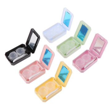 Mini Contact Lens Case With Mirror Lens Storage Box Solid Color Beauty Lens Case Contact Can As Gift