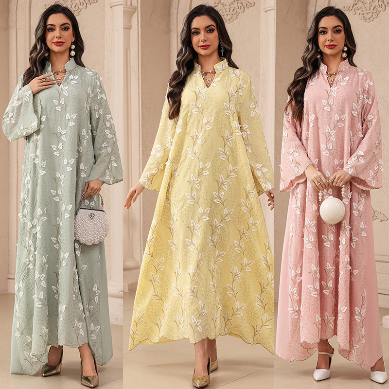 Floral Jacquard Closed Abaya Dress Detail