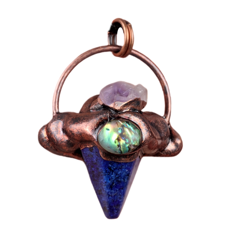 Vintage High Quality Natural Gemstone Pendant Hexagonal Pyramid Retro Red Copper Stone Pendant for Making Jewelry Necklace