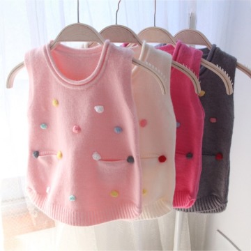 Baby Girl Clothes 0-4T Toddler Vest Spring Waistcoats Pullover Knit Girls Cute Handmade Color Point With Pocket