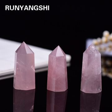 35-45mm 1pc Natural Crystal Rose Quartz Point Healing Stone Hexagonal Prisms Obelisk Wand Treatment Ornaments Stone
