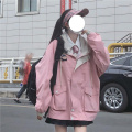 Japanese kawaii Zipper pink woman jacket 2020 Korean color matching winter clothes Loose cute female tops coat manteau femme