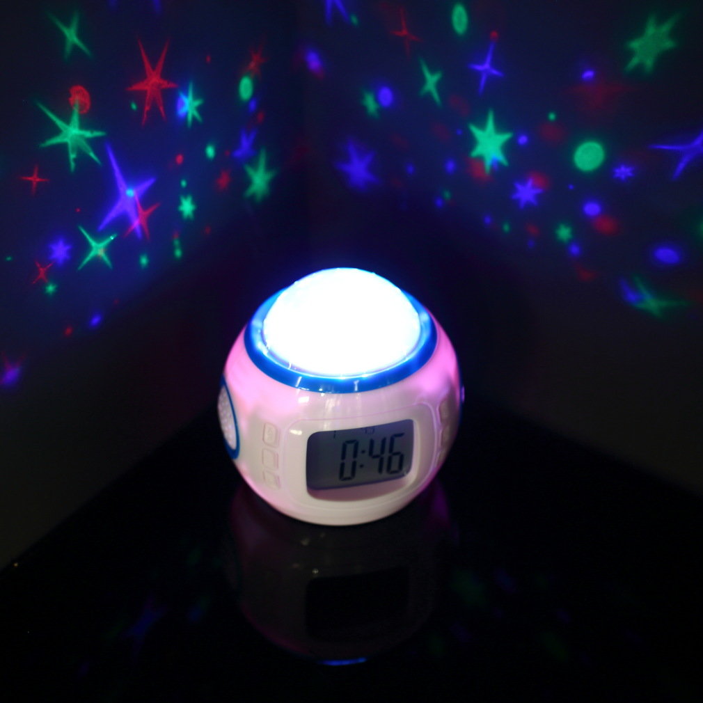 105*103*85mm Alarm Clock Color Change Star Backlight Music Projector Sky Digital Projection Desk Table Clock