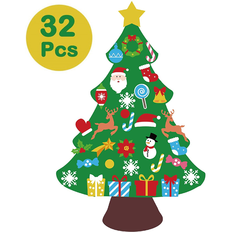 32pcs 3ft DIY Felt Christmas Tree Set - Xmas Decorations Wall Hanging Ornaments Kids Gifts Party Supplies New Year Gifts