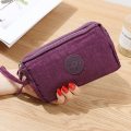 LITTHING Fashion Womens Wallets Solid 3 Layer Canvas Phone Bag Short Wallet Three-Layer Zipper Coin Card Key Purse Makeup Bag