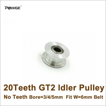 POWGE 20 Teeth 2GT Idler Pulley Bore 3/4/5mm No Teeth Passive Pulley 20T 20 Geer GT2 Idle Pulley For Width 6mm GT2 Belt