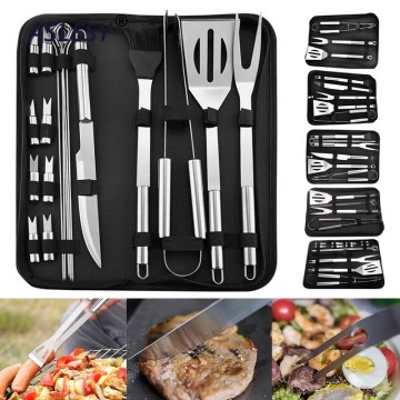 18Pcs Stainless Steel BBQ Tools Set Barbecue Grilling Utensil Accessories Camping Outdoor Cooking Tools Kit BBQ Utensils Case