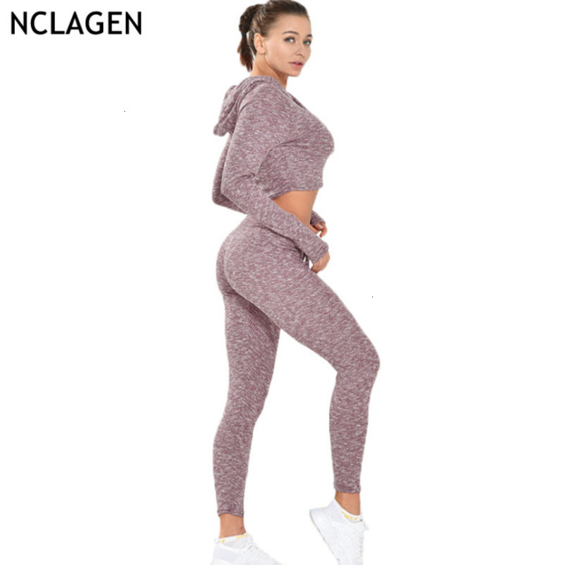 NCLAGEN Women Sportswear Yoga Set Sport Bodybuilding Suit Stretchy Gym Workout Long Sleeves Tracksuit Fitness Crop Top Leggings