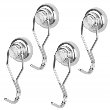(4 Pack) Magnetic Hooks Extra Strong Heavy Duty Load Max 12kg Wall Hooks Magnetic for Fridge Hanging Swivel 360 Degree Rotating