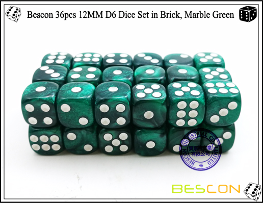 Bescon 36pcs 12MM D6 Dice Set in Brick, Marble Green-3