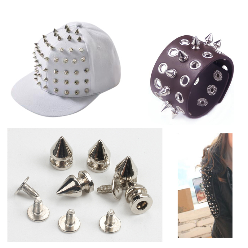 50Sets Metal Silver Cone Screw Rivets Studs DIY Crafts Leather Shoes Bag Garment Punk Rivets Spikes Cool Decorative Nail Buckles