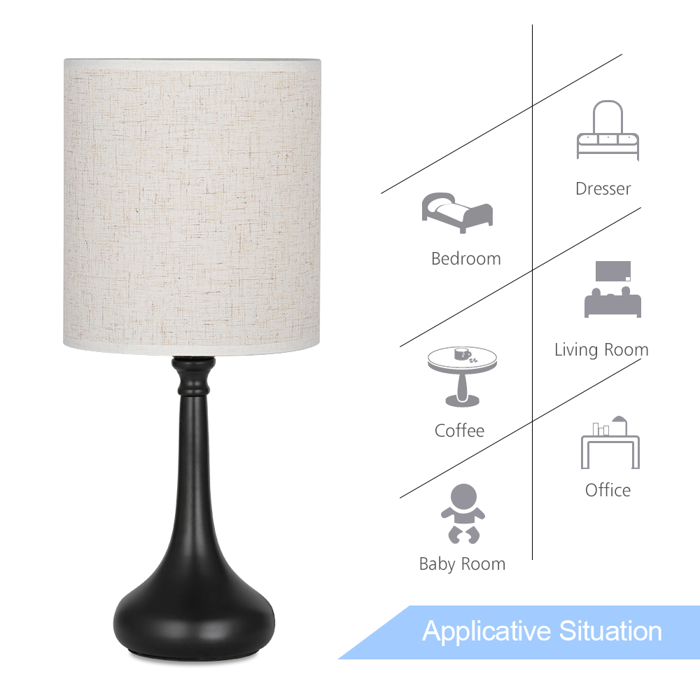 Bedroom Table Lamp with Linen Lampshade 2-Piece Set