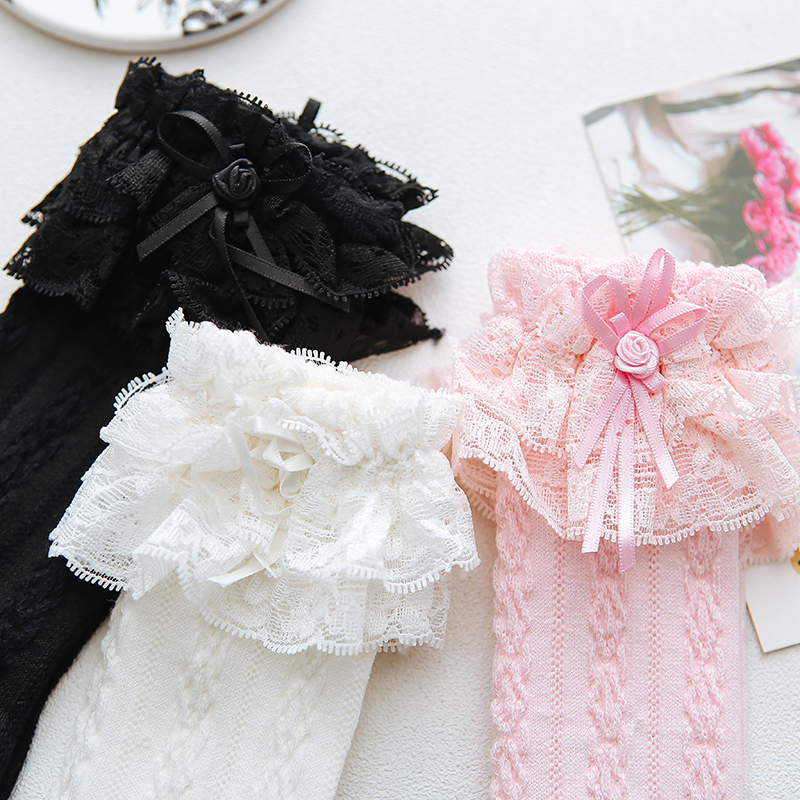 Baby 0-6 Years Double Lace Baby Girls Knee High Socks New Kids Toddlers Girls Princess Sock Black White Pink