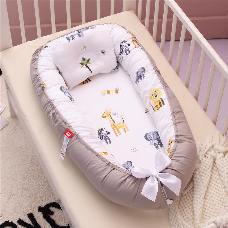 Babynest Newborn Baby Nest Bed Portable Crib Travel Bed Tissu Coton Baby Nestje Baby Lounge Bassinet Bumper with Pillow Cushion