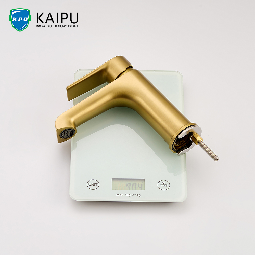 Brushed gold basin mixer with drainer (3)