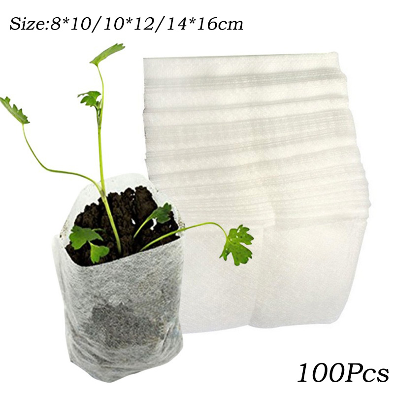 100 pcs Seedling Raising Bags Biodegradable Non-woven Nursery Bags Plant Grow Bags For Fabric Seedling Raising Bag Plants Garden