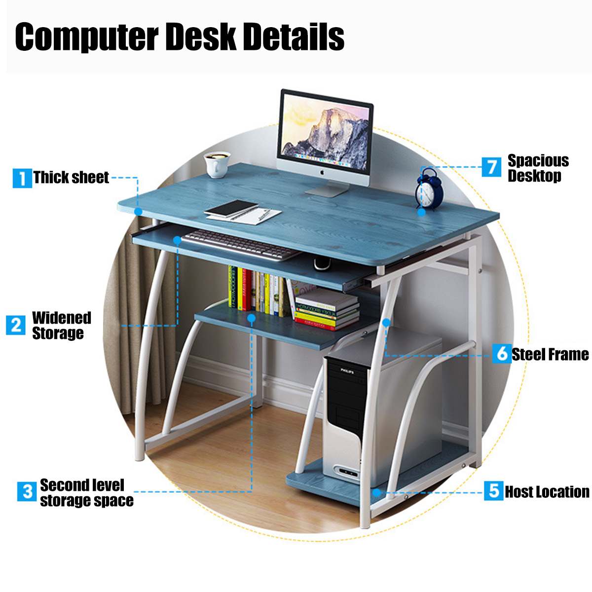 71X70cm Modern Computer Desk with Keyboard bracket PC Workstation Study Writing Table Home Office Furniture Table Office