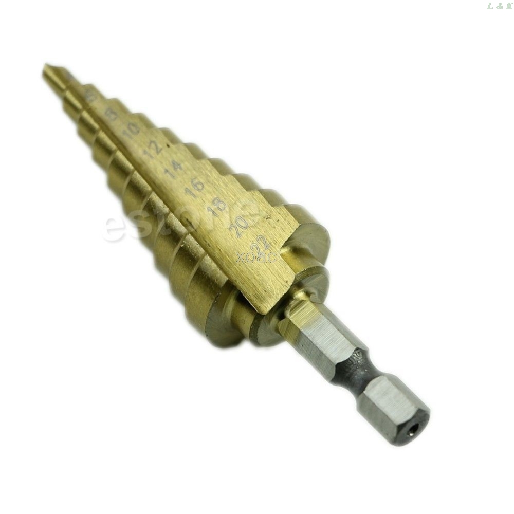 Hex Titanium Step Cone Drill Bit 4-22 mm HSS 4241 Titanium Plated Hole Cutter For Sheet Metal Drop Shipping Support M12 dropship