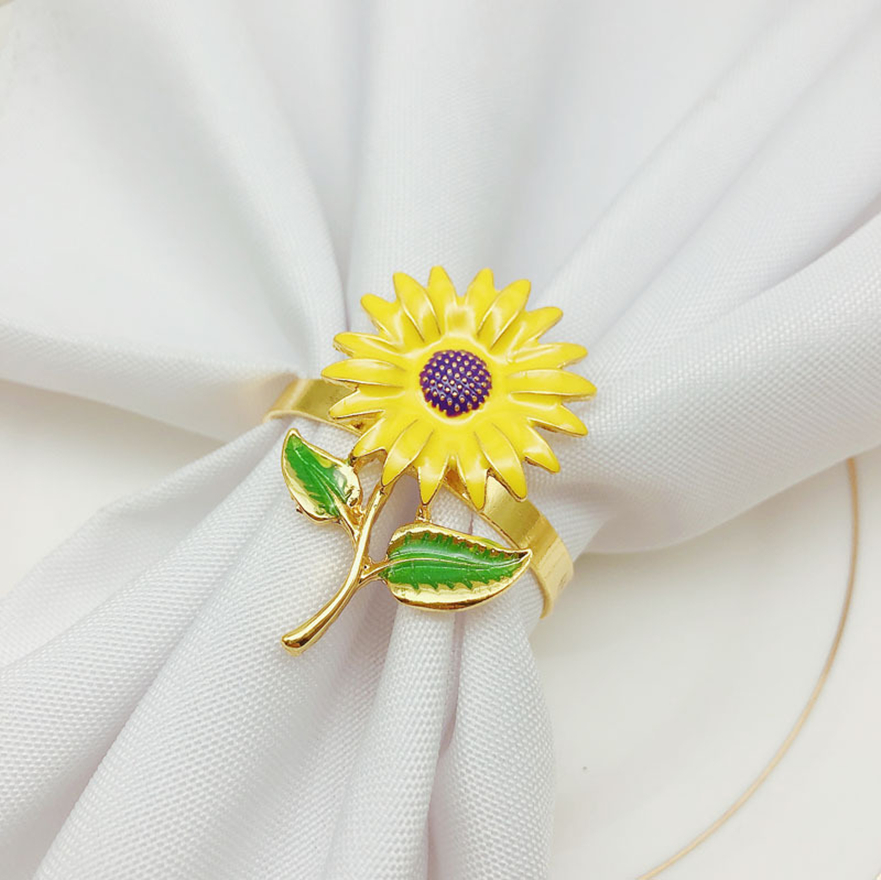 12pcs/lot New Napkin Ring Sunflower Napkin Button Zinc Alloy Napkin Ring Towel Ring Wedding Table Decoration