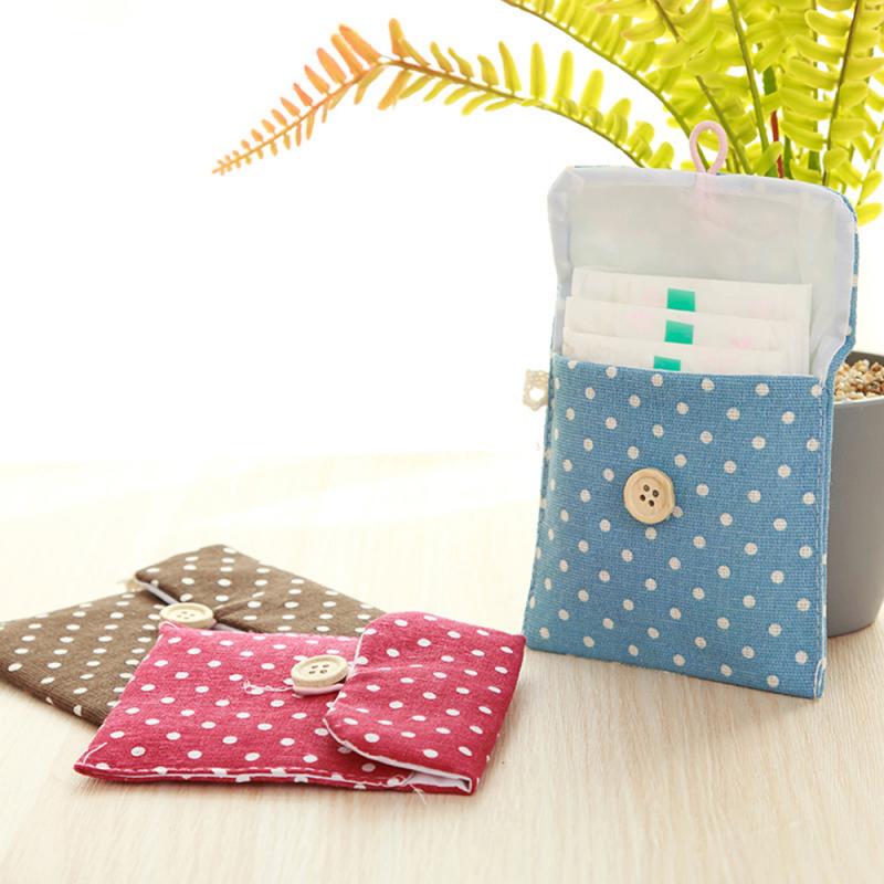 Lovely Women Girl Cute Polka Dot Cotton Linen Sanitary Pad Pouch Aunt Towel Bag Washable Menstrual Pads Mama Sanitary Napkin Bag