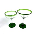 Drinking glass set with green rim decor
