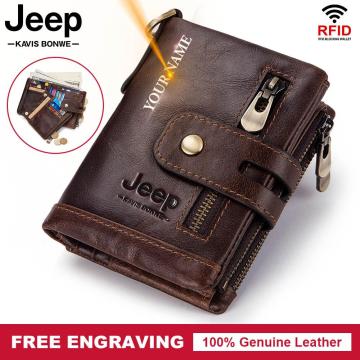 Free Engraving 100% Genuine Leather Men Wallet Coin Purse Small Mini Card Holder Chain PORTFOLIO Portomonee Male Walet Pocket