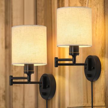 Swing Arm Wall Lamps Set of 2 Plug-In