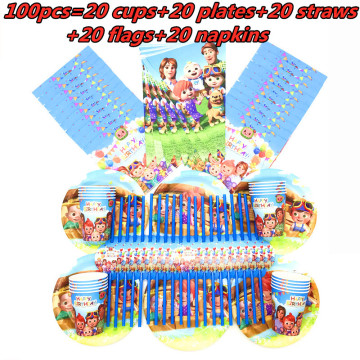 Hot 100PCS/LOT Cartoon Cocomelon Theme Kids Birthday Party Decoration Set Party Supplies Baby Birthday Pack Event Party Supplies